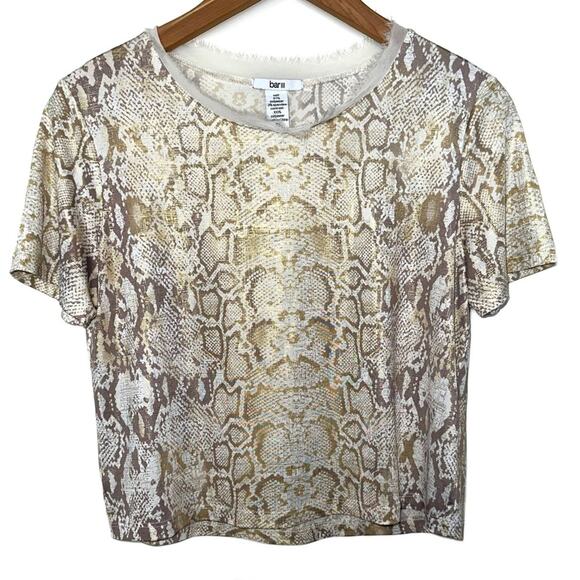 Bar III Metallic Gold Snakeskin Short Sleeve Crop Top Size XS - Picture 1 of 9